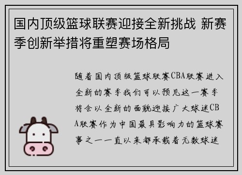 国内顶级篮球联赛迎接全新挑战 新赛季创新举措将重塑赛场格局